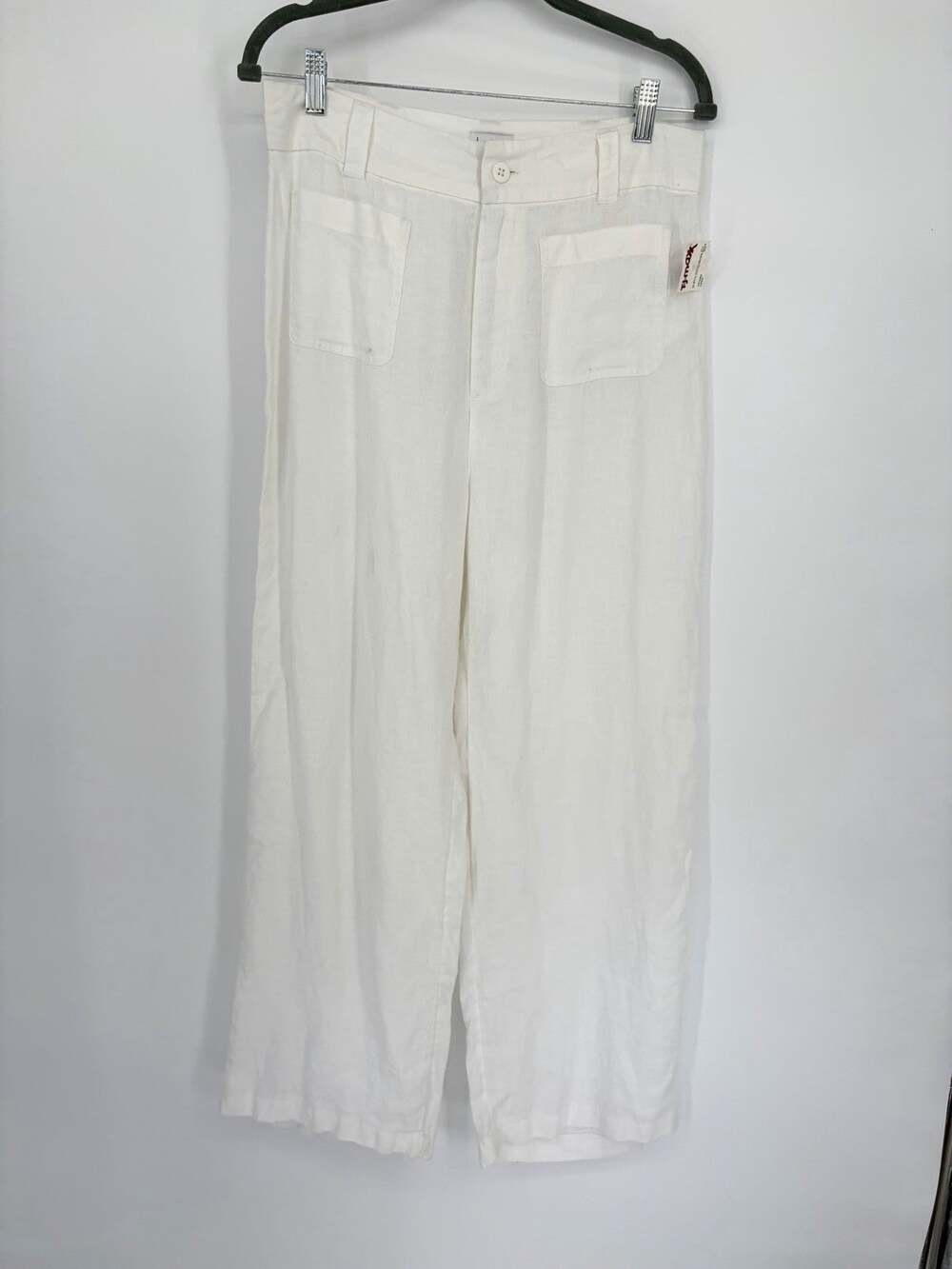 NWT Nicole Miller New York 100% Linen White Wide Legs Pants Size 10 Casual